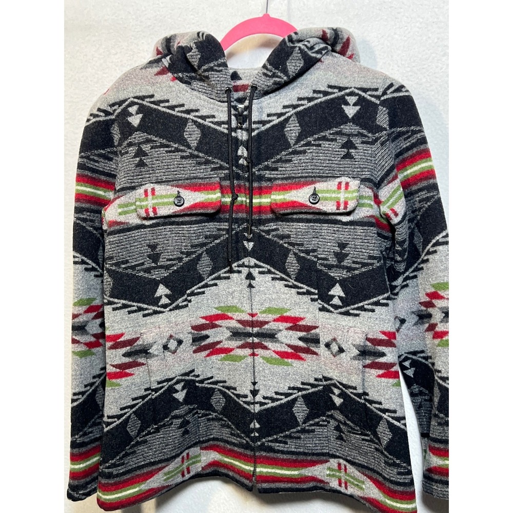 Pendleton Womens Wool Hooded Jacket Southwestern Aztec Zip Up M Grey Black Red - Picture 3 of 13